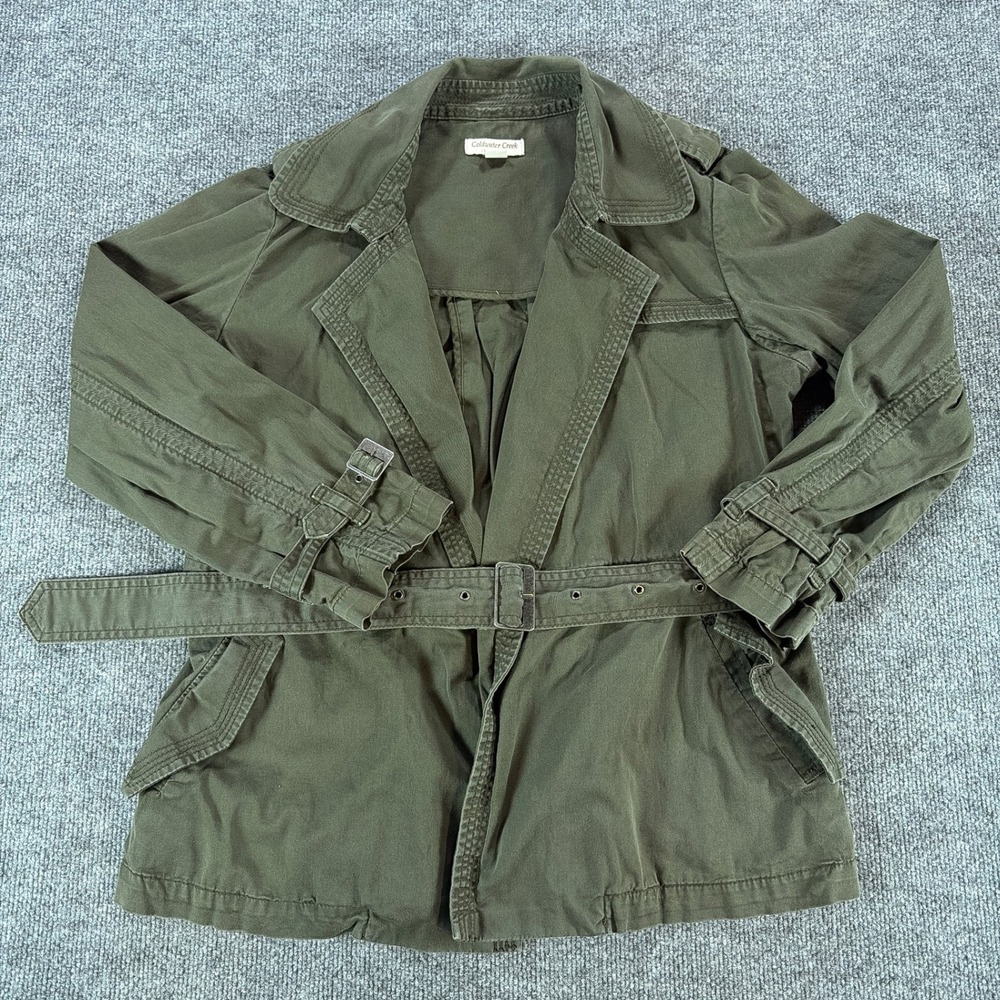 VTG Coldwater Creek Classic Olive Green Utility Belted Safari Military Jacket 10